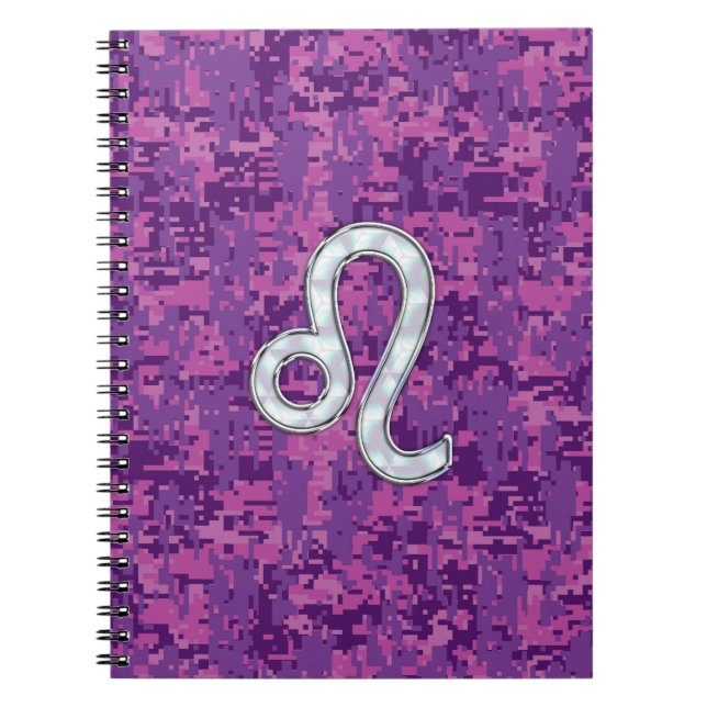 Leo Zodiac Sign på Fuchsia Digital Camouflage Anteckningsbok (Framsidan)
