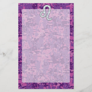 Leo Zodiac Sign på Fuchsia Digital Camouflage Brevpapper