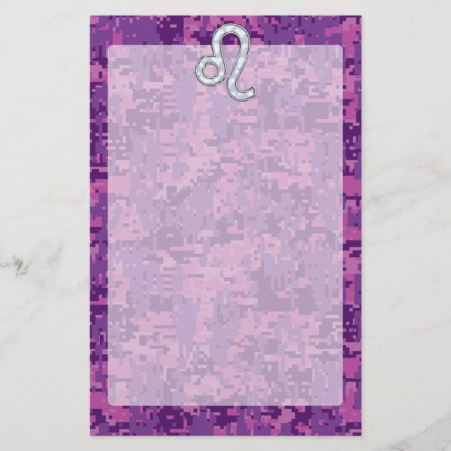 Leo Zodiac Sign på Fuchsia Digital Camouflage Brevpapper (Framsida)