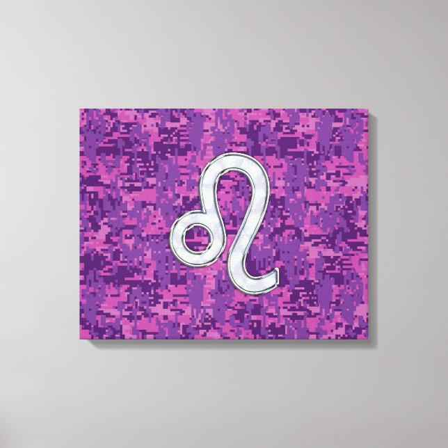 Leo Zodiac Sign på Fuchsia Digital Camouflage Canvastryck (Framsida)