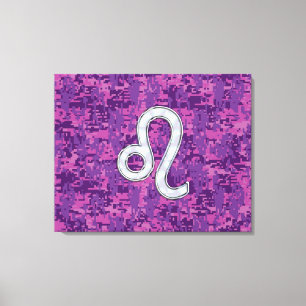 Leo Zodiac Sign på Fuchsia Digital Camouflage Canvastryck