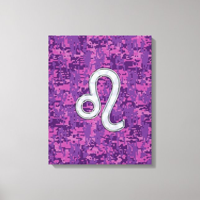 Leo Zodiac Sign på Fuchsia Digital Camouflage Canvastryck (Framsida)