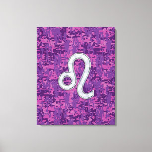 Leo Zodiac Sign på Fuchsia Digital Camouflage Canvastryck