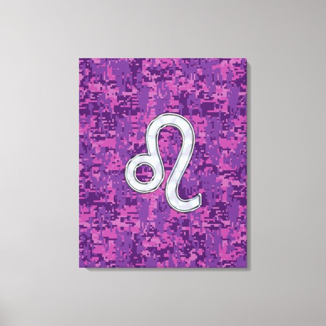 Leo Zodiac Sign på Fuchsia Digital Camouflage Canvastryck (Framsida)