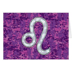 Leo Zodiac Sign på Fuchsia Digital Camouflage Hälsningskort