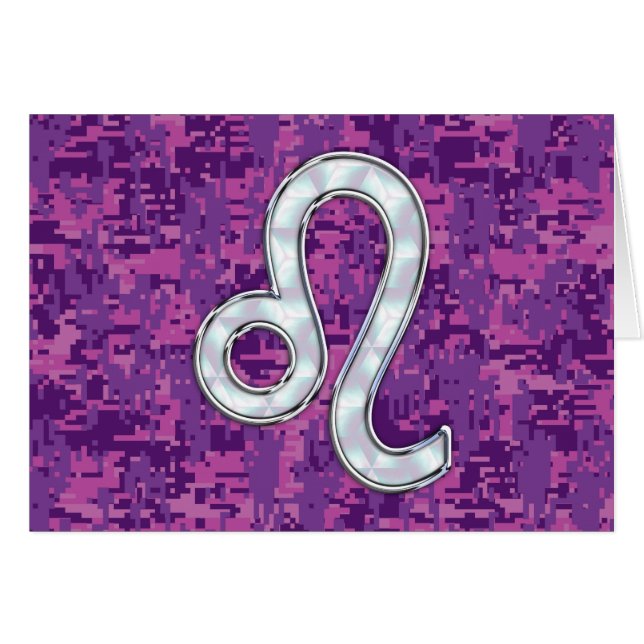 Leo Zodiac Sign på Fuchsia Digital Camouflage Hälsningskort (Framsidan Horizontal)