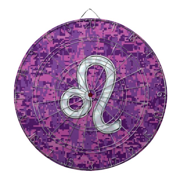 Leo Zodiac Sign på Fuchsia Digital Camouflage Piltavla (Framsidan)