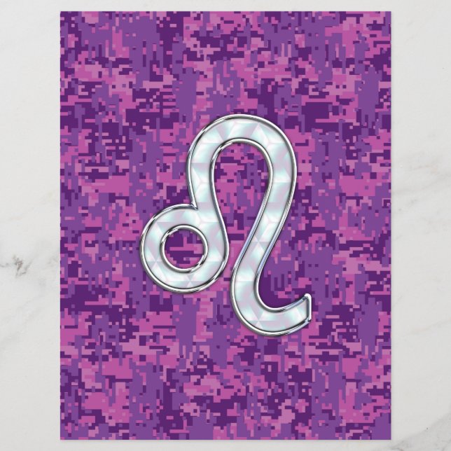 Leo Zodiac Sign på Fuchsia Digital Camouflage Reklamblad (Framsidan)