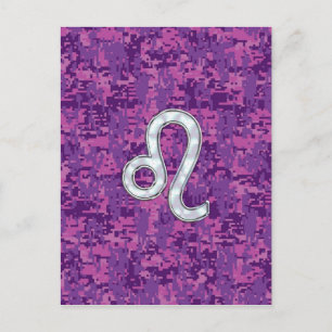 Leo Zodiac Sign på Fuchsia Digital Camouflage Vykort