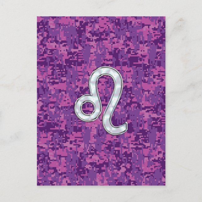 Leo Zodiac Sign på Fuchsia Digital Camouflage Vykort (Framsida)