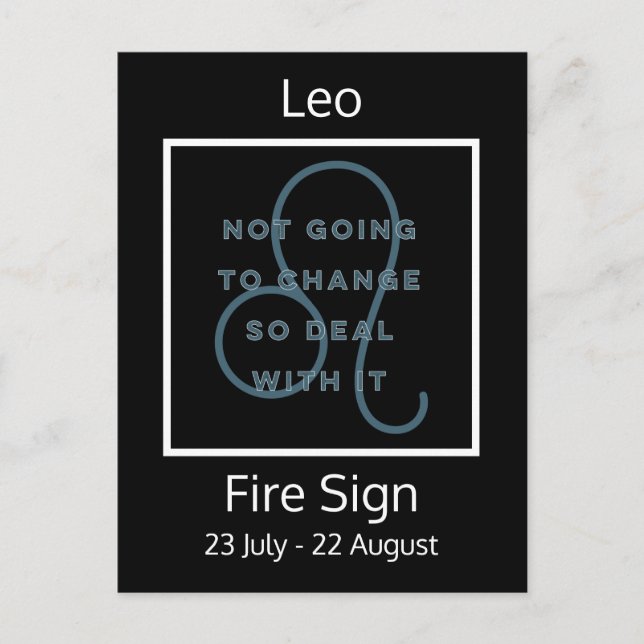 Leo Zodiac Sign-Roligt Quote in Blue and White Vykort (Framsida)
