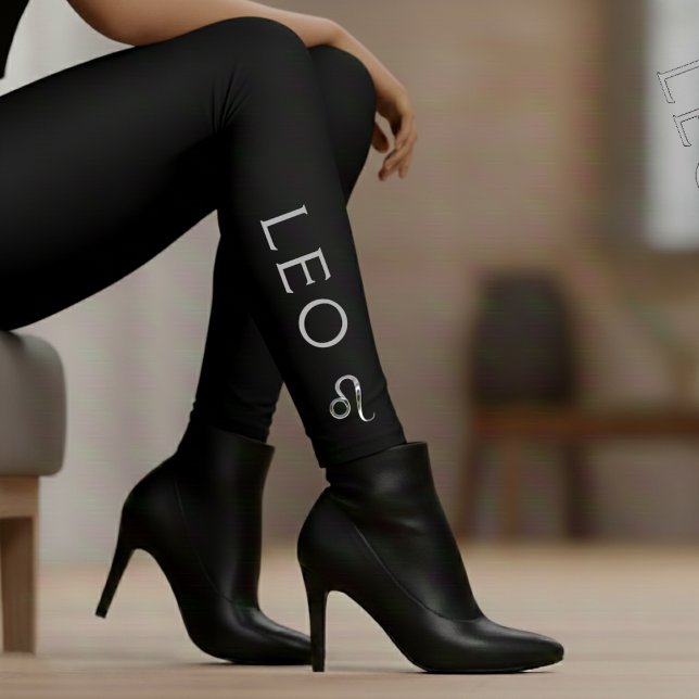 Leo Zodiac Sign Silver Black Astrology Birthday Leggings (Skapare uppladdad)
