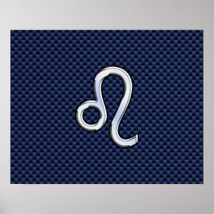 Leo Zodiac-signering vid utskrift av marin blå kol Poster