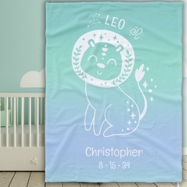 Leo Zodiac Star eget namn Birthdate Blue Baby Fleecefilt (Skapare uppladdad)
