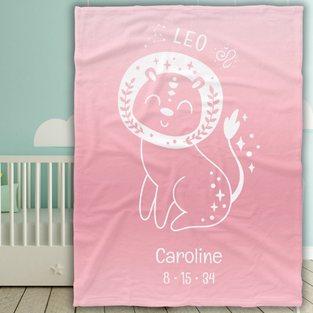 Leo Zodiac Star eget namn Birthdate Rosa Baby Fleecefilt (Skapare uppladdad)