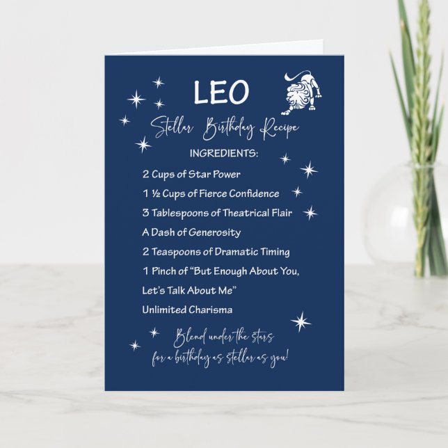 Leo Zodiac Stellar Birthday Recipe Kort (Framsida)