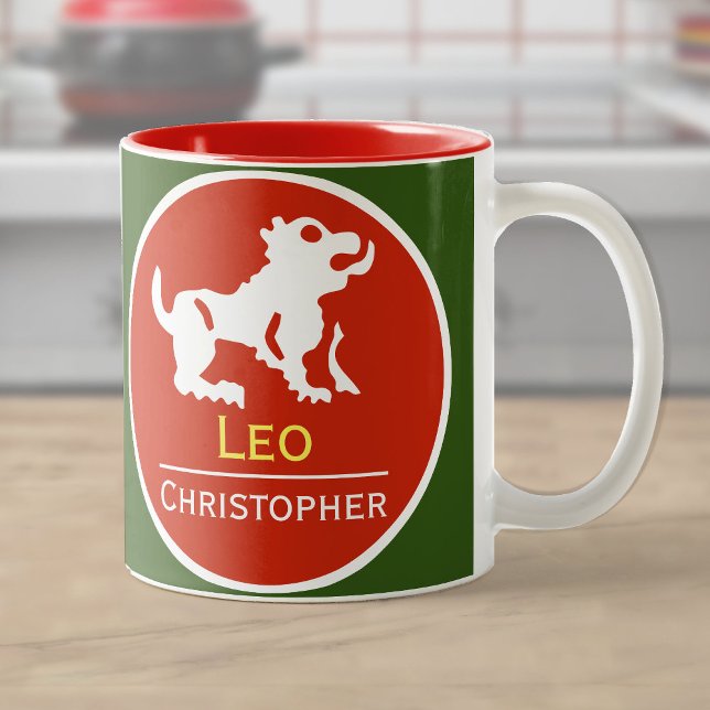Leo Zodiac Stjärntecken med Owners Namn Två-Tonad Mugg (Skapare uppladdad)