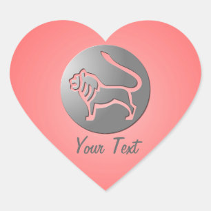 Leo Zodiac Stjärntecken Silver Rosa Heart Shape Hjärtformat Klistermärke