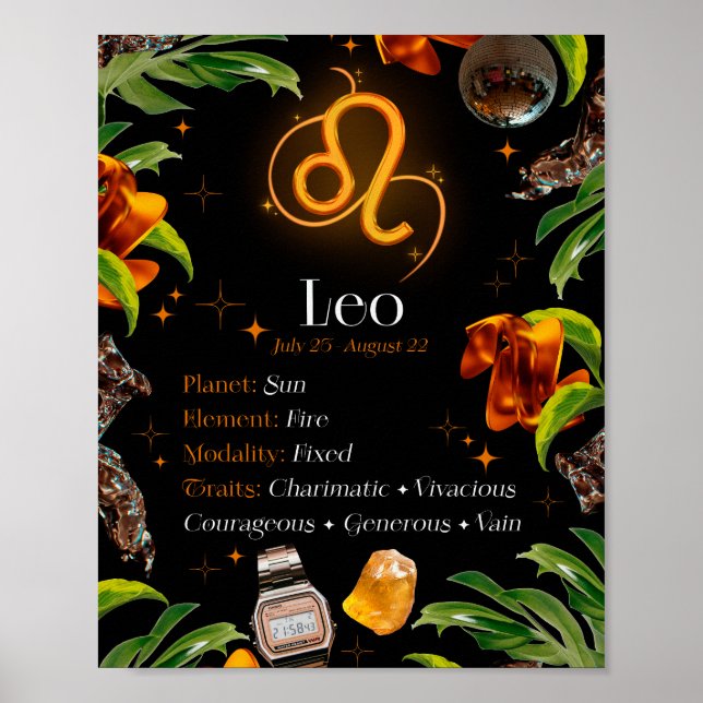 Leo Zodiac-Stjärntecken Y2k Black 4:5 Poster (Framsidan)