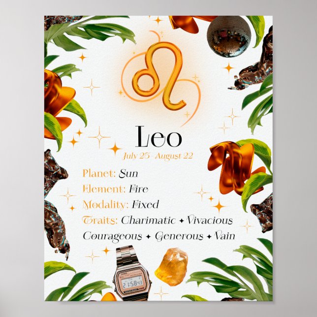 Leo Zodiac Stjärntecken Y2K White 4:5 Poster (Framsidan)