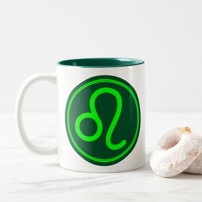 Leo Zodiac Symbol Grön Kontrast Två-Tonad Mugg (Med munk)
