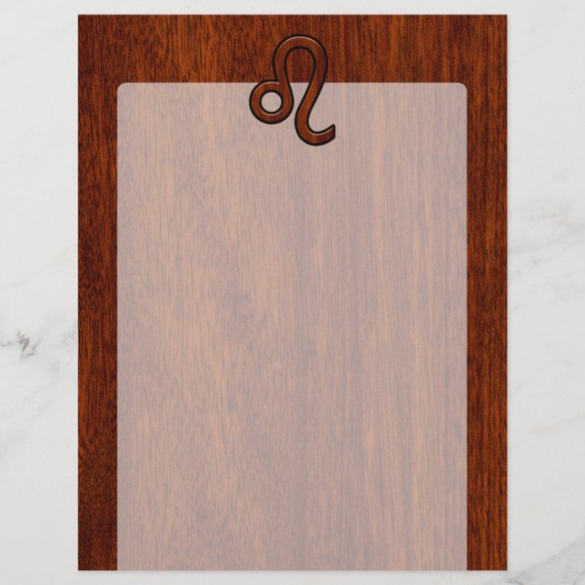Leo Zodiac Symbol i Mahogany wood stil decor (Framsida)