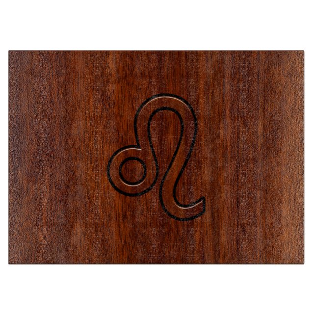 Leo Zodiac Symbol i Mahogany wood stil decor (Framsidan)