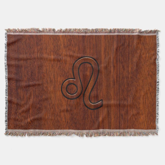Leo Zodiac Symbol i Mahogany wood stil Filt (Framsidan)