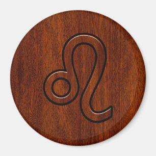 Leo Zodiac Symbol i Mahogany wood stil Magnet