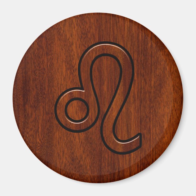 Leo Zodiac Symbol i Mahogany wood stil Magnet (Framsidan)