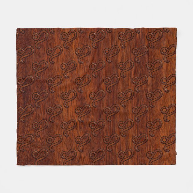 Leo Zodiac Symbol i Rik Mahogany wood stil Fleecefilt (Framsidan (Horisontell))