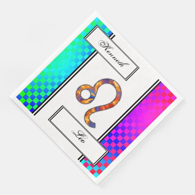 Leo Zodiac Symbol Inslag av Kenneth Yoncich Pappersservett (Hörn)