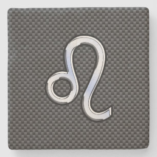 Leo Zodiac Symbol på Carbon Fiber Stil Skriv ut Stenunderlägg