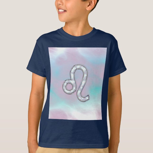 Leo Zodiac-symbol på Pastels Nacre Stil Skriv ut Tee Shirt (Framsida)