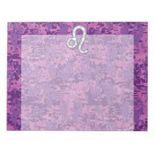 Leo Zodiac Symbol på Rosa Fuchsia Digital Camo Anteckningsblock