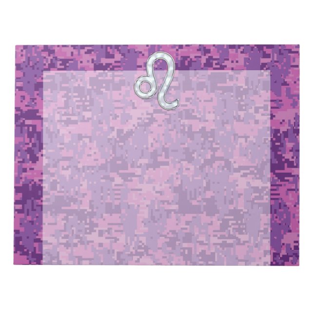 Leo Zodiac Symbol på Rosa Fuchsia Digital Camo Anteckningsblock (Framsida)