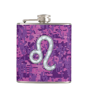 Leo Zodiac Symbol på Rosa Fuchsia Digital Camo Fickplunta