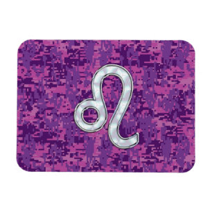 Leo Zodiac Symbol på Rosa Fuchsia Digital Camo Magnet