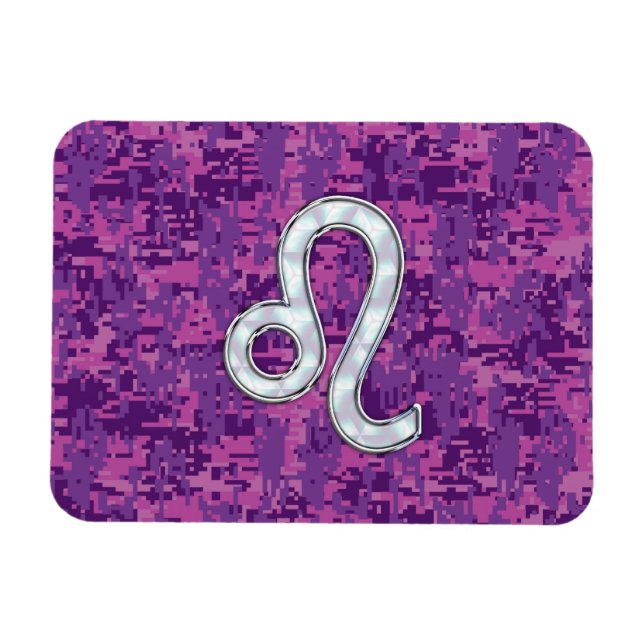 Leo Zodiac Symbol på Rosa Fuchsia Digital Camo Magnet (Horisontell)