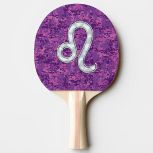 Leo Zodiac Symbol på Rosa Fuchsia Digital Camo Pingisracket