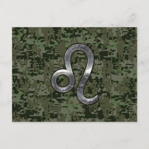 Leo Zodiac-symbol på Woodland Digital Camo Vykort
