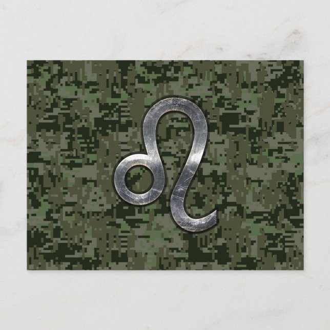 Leo Zodiac-symbol på Woodland Digital Camo Vykort (Framsida)