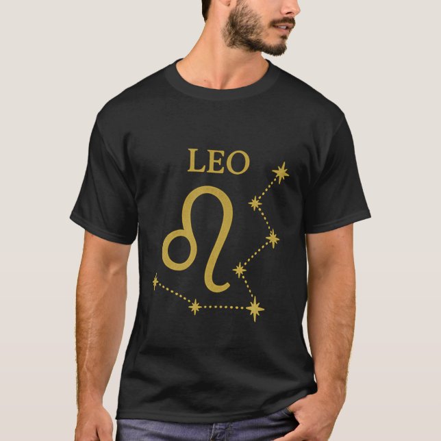 Leo Zodiac T-Shirt för manar Guld Constellation (Framsida)