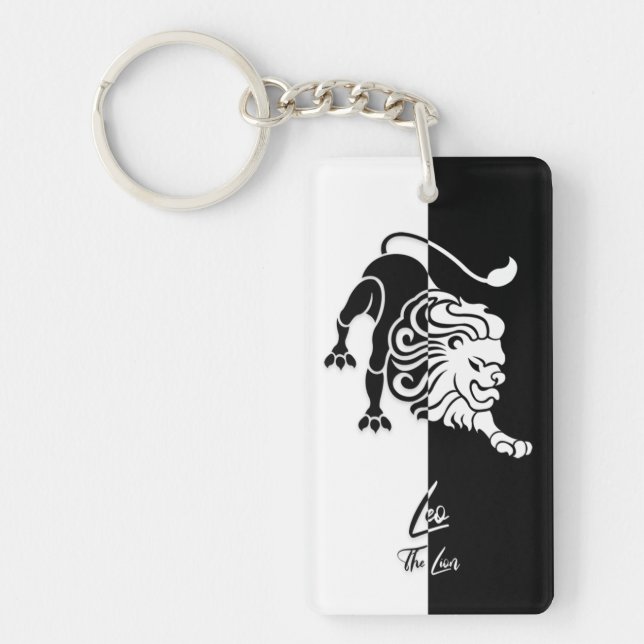 Leo Zodiac-tecken, Black & White Keychain (Framsidan)