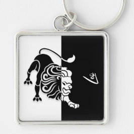 Leo Zodiac-tecken, Black & White Keychain Fyrkantig Silverfärgad Nyckelring
