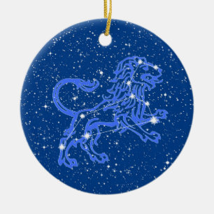 Leo Zodiac-tecken med stjärnor på Deep Blue Julgransprydnad Keramik