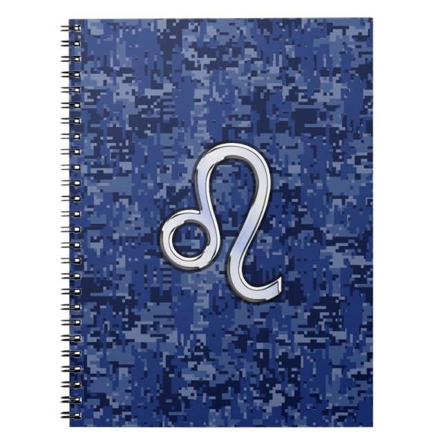 Leo Zodiac-tecken på Blue Digital Camouflage Anteckningsbok Med Spiral (Framsidan)