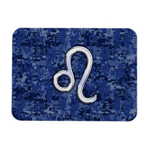 Leo Zodiac-tecken på Blue Digital Camouflage Magnet