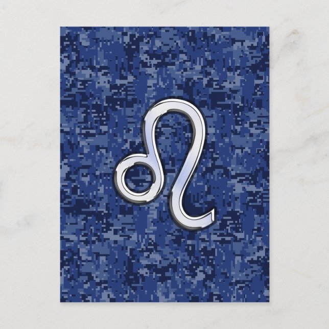 Leo Zodiac-tecken på Blue Digital Camouflage Vykort (Framsida)