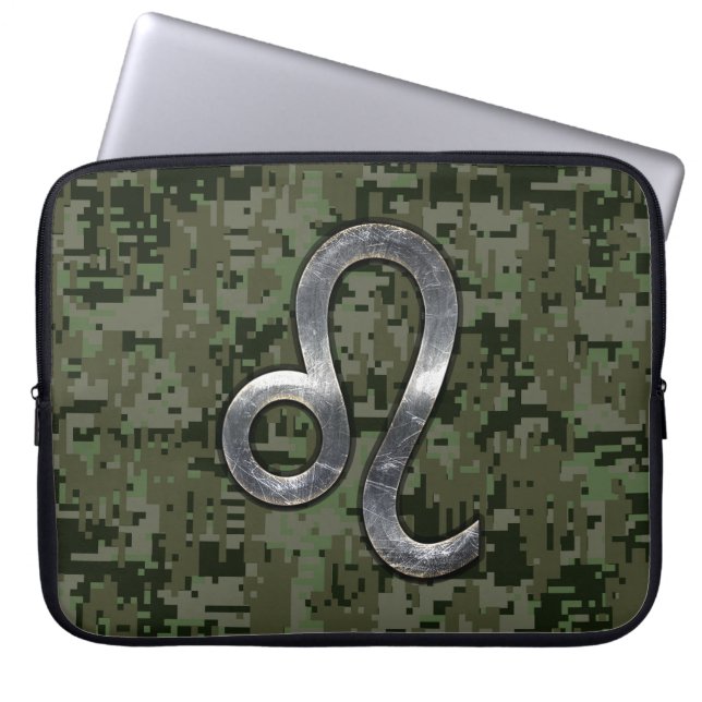 Leo Zodiac-tecken på Oliv grönt Digital Camo Laptop Sleeve (Framsidan)
